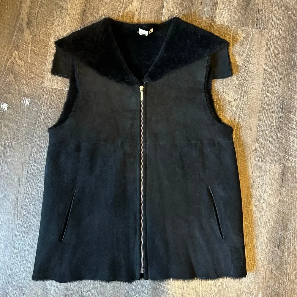 Vintage KORS Michael Kors 100% Suade Shearing Black Vest Size Medium
